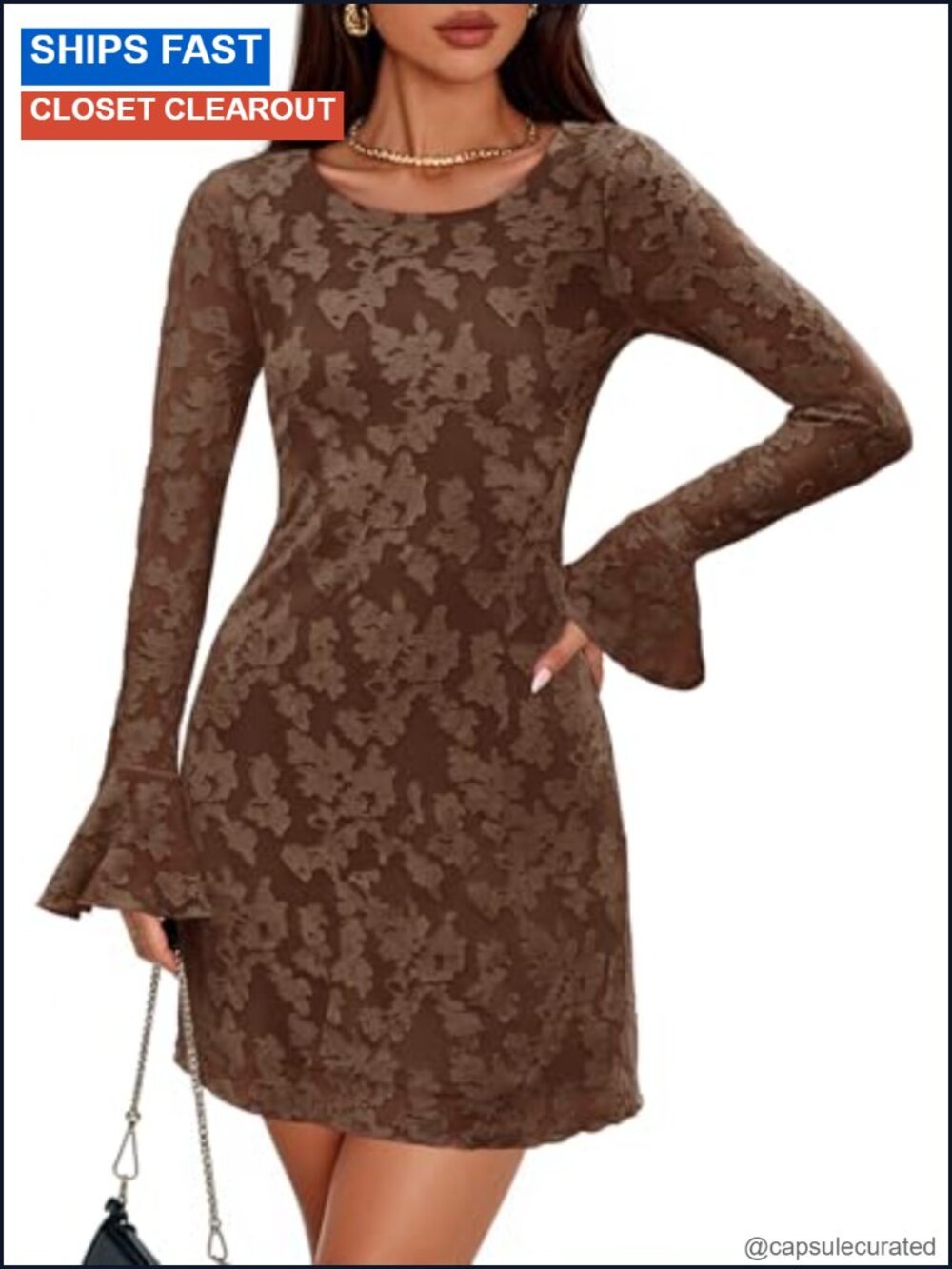 Long Sleeve Floral Mesh Bodycon Mini Dress Crewneck Club Night Out